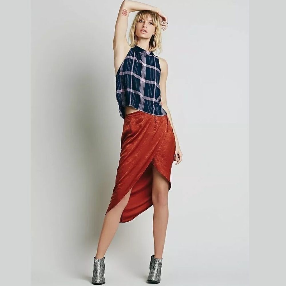 NEW FREE PEOPLE  LILY WRAP COLUMN MIDI SKIRT